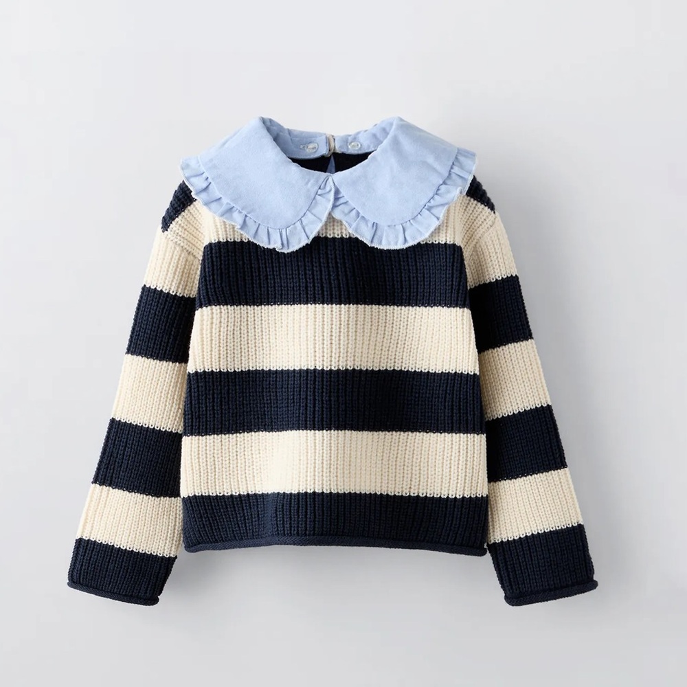Zara Kids Striped Sweater with Detachable Ruffled Collar